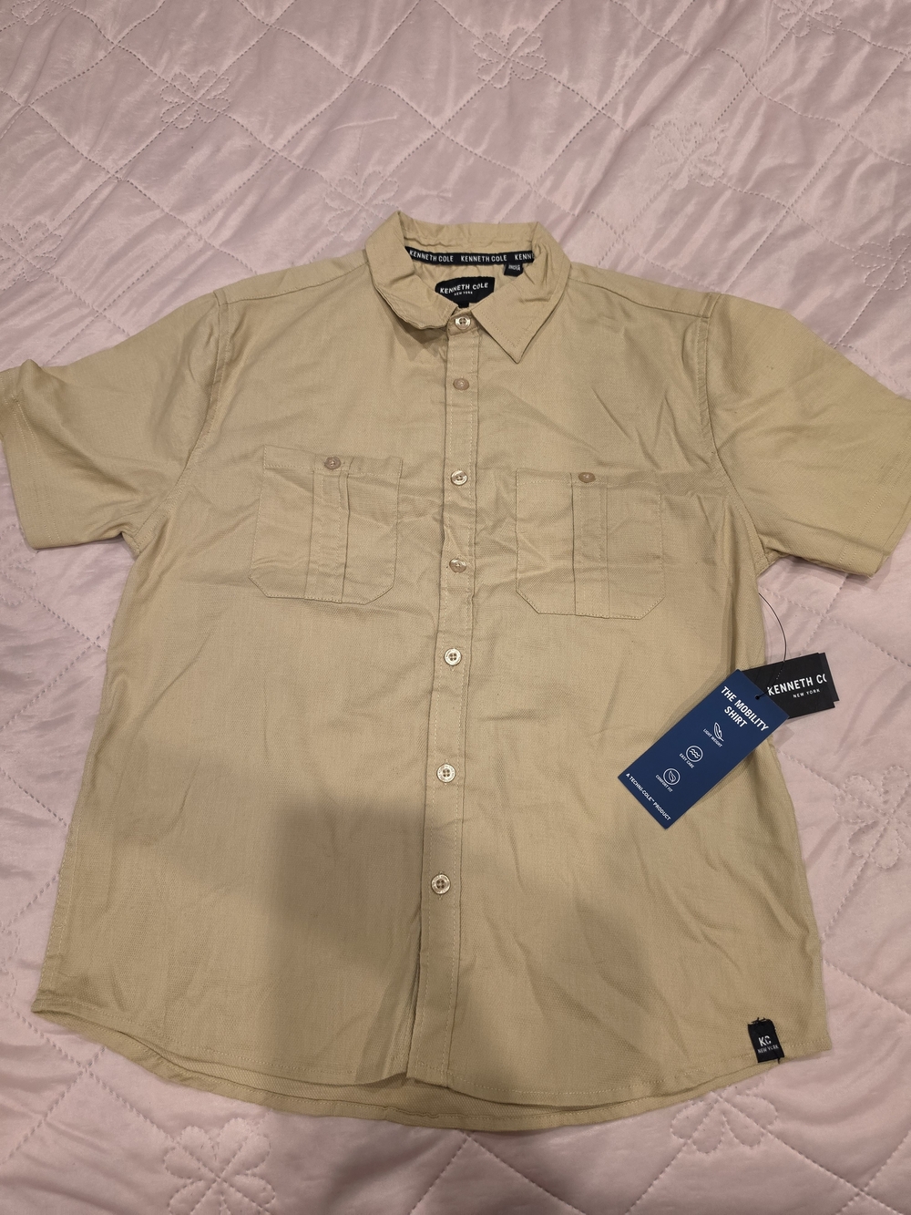 Kenneth Cole New York Short-Sleeve Button-Down Shirt in Beige